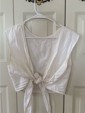 Whimsy + Row Cream Tie-Front Sleeveless Crop Top